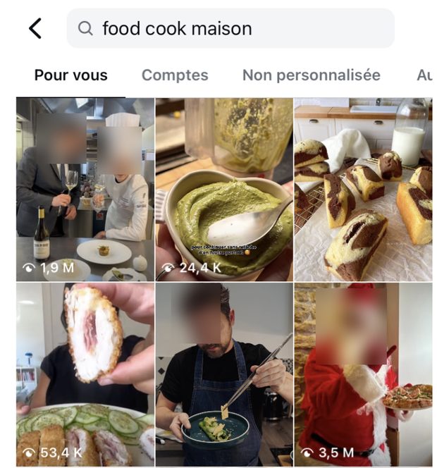 Veille des contenus culinaires partagés sur les réseaux sociaux, recherche « food cook maison »